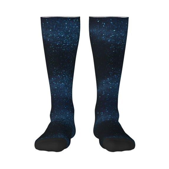 Easygdp Blue Glitter Retro Soccer Socks Sport Knee High Socks Calf Compression Athletic Socks for Men and Women