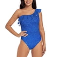 thumbnail image 1 of Easygdp Blue Glitter Women's One Shoulder Ruffle Monokini Bathing Suits with Removable Chest Pad, Quick Drying - Small, 1 of 8