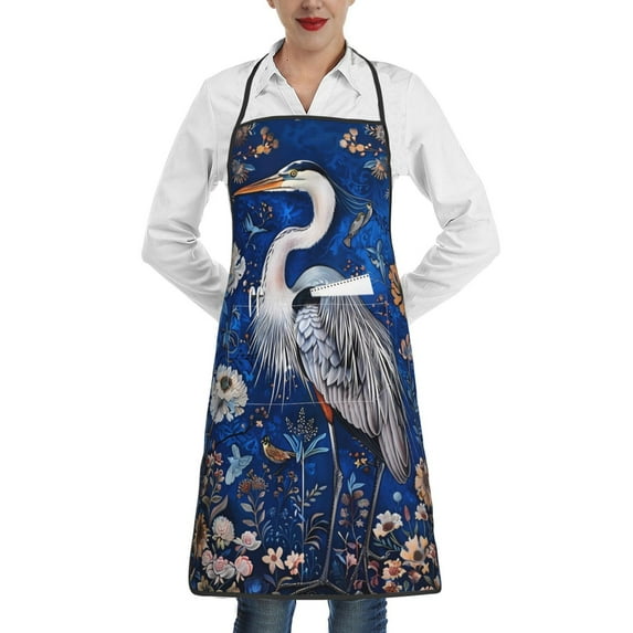 Easygdp Blue Heron Floral Garden Apron Waterdrop Resistant with 2 Pockets,Oil Resistant Cooking Kitchen Chef Apron for Women Men