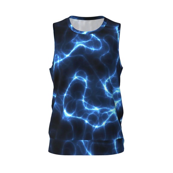 Easygdp Blue Lightning Men's Mesh Basketball Jersey Quick Drying Sleeveless Shirts Fitted Muscle Tank Tops Sport Round Neck T-Shirt - X-Large