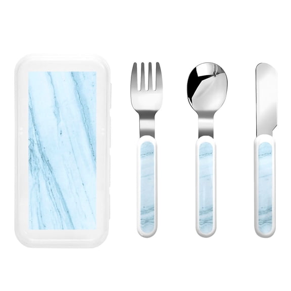 Easygdp Blue Marble 3-Piece Flatware Set Kids Silverware, Stainless Steel Toddler Kids Utensils Safe for Preschooler Children