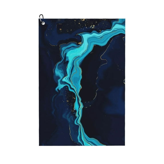 Easygdp Blue Marble And Gold Golf Towel 24x16in for Men and Women with Carabiner Clip for Easy Attachment