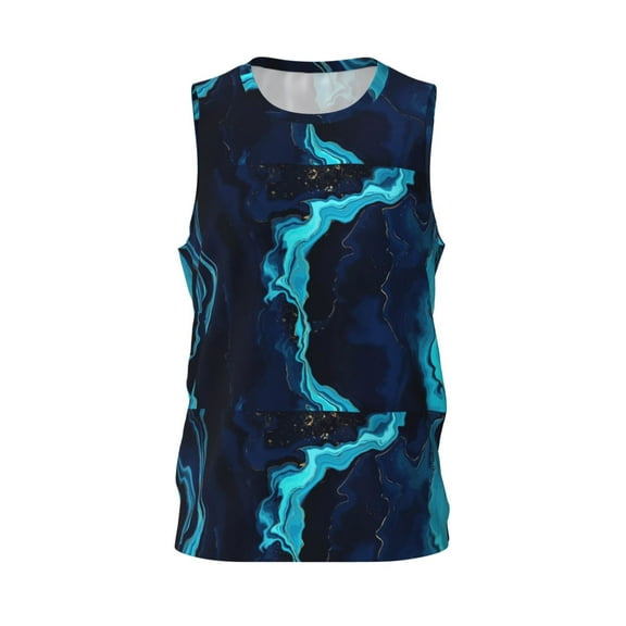 Easygdp Blue Marble And Gold Men's Mesh Basketball Jersey Quick Drying Sleeveless Shirts Fitted Muscle Tank Tops Sport Round Neck T-Shirt - Large