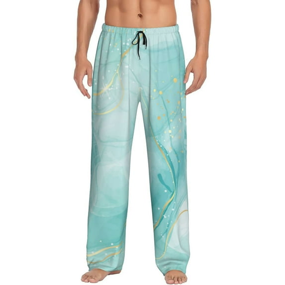 Easygdp Blue Marble Men's Pajama Pant, Sleep Elastic Waistband Lounge Pants - Small