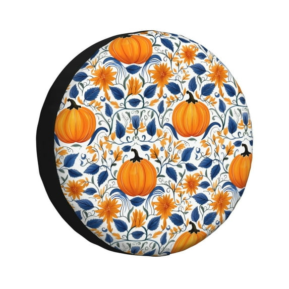 Easygdp Blue Orange Pumpkin fall Wheel Cover,Spare Tire Cover,4-17in Spare Tire Cover Universal Fit for Trailer, Car, Truck, SUV, Jeep-17 inch