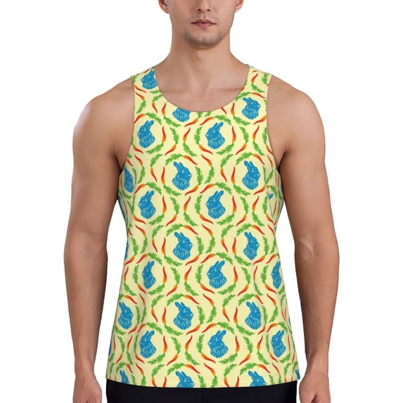 Easygdp Blue Rabbit Men's Tank Top, Sleeveless Muscle T Shirts, Breathable, Quick-Dry, Loose for Gym, Running, Fitness - 4X-Large