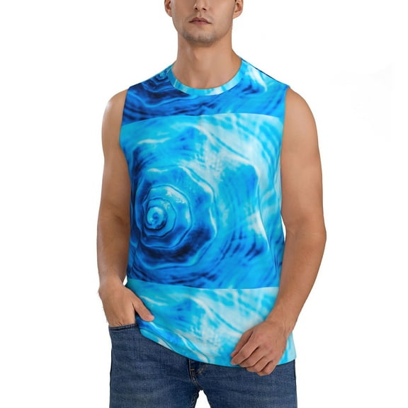 Easygdp Blue Shell Men's Breathable Tank Tops Sleeveless Sporty T Shirts for Basketball, Mountaineering, Bodybuilding -3X-Large