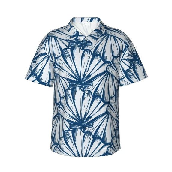Easygdp Blue Shells Men's Hawaiian Shirts Print Lapel Short Sleeve for Beach, vacation, party, casual occasions - Large