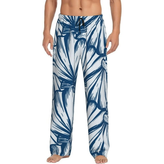 Easygdp Blue Shells Men's Pajama Pant, Sleep Elastic Waistband Lounge Pants - Medium