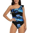 thumbnail image 1 of Easygdp Blue Viper Snake Women's One Shoulder Ruffle Monokini Bathing Suits with Removable Chest Pad, Quick Drying - X-Large, 1 of 8