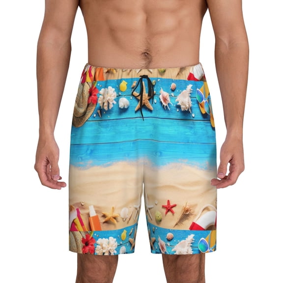 Easygdp Boards and Beach Men's Short Pajama Pants, Sleep Shorts, Household Pants, Casual Pants with Pockets - Large