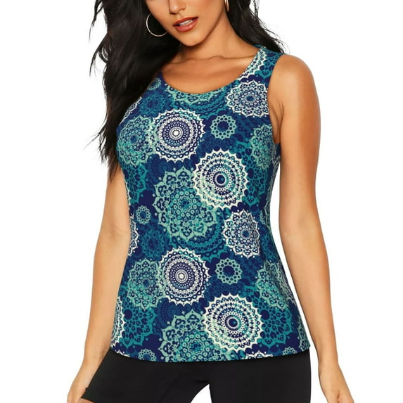 Easygdp Bohemian Mandala Women's Workout Tank Top, Running Top, Hiking Shirt, Quick-Dry for Running, Yoga, Hiking - Medium