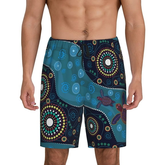 Easygdp Bohemian Turtle Men's Short Pajama Pants, Sleep Shorts, Household Pants, Casual Pants with Pockets - 3X-Large