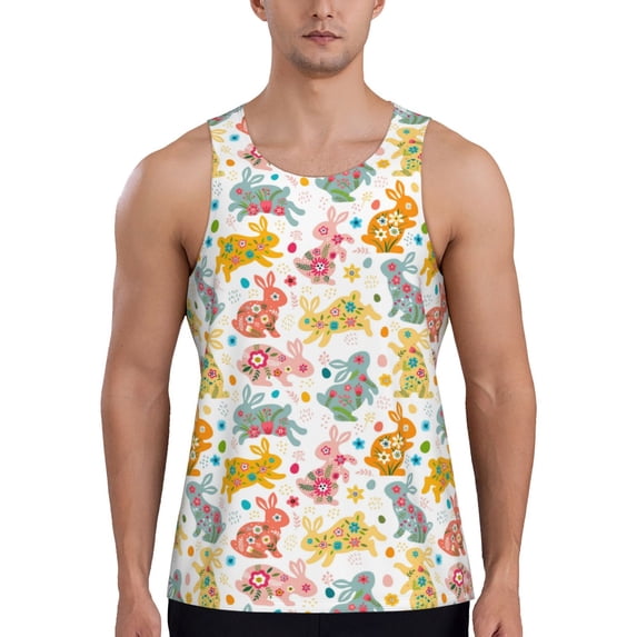 Easygdp Boho Bunny Men's Tank Top, Sleeveless Muscle T Shirts, Breathable, Quick-Dry, Loose for Gym, Running, Fitness - X-Large