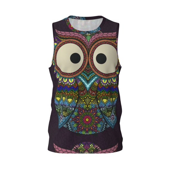 Easygdp Boho Owl Men's Mesh Basketball Jersey Quick Drying Sleeveless Shirts Fitted Muscle Tank Tops Sport Round Neck T-Shirt - X-Large