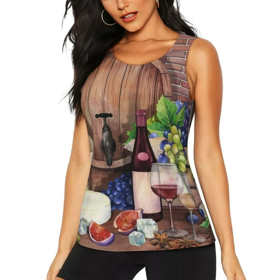 Easygdp Bottle Glass Red Wine Women's Workout Tank Top, Running Top, Hiking Shirt, Quick-Dry for Running, Yoga, Hiking - X-Large