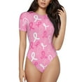 thumbnail image 1 of Easygdp Breast Cancer Awareness (3) Women's One-Piece Swimsuit Slim Fit Crew Neck Bodysuit Athletic Swimwear with Concealed Buckle - Small, 1 of 9