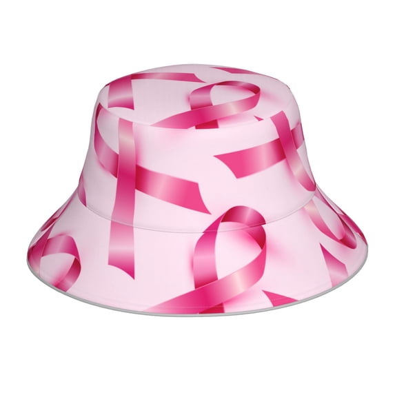 Easygdp Breast Cancer Ribbons Awareness Double-Sided Reflective Fisherman Hat,Sun Visor,Casual Hat,Fluorescent Hat,Suitable For Outdoor And Night Walking,Unisex