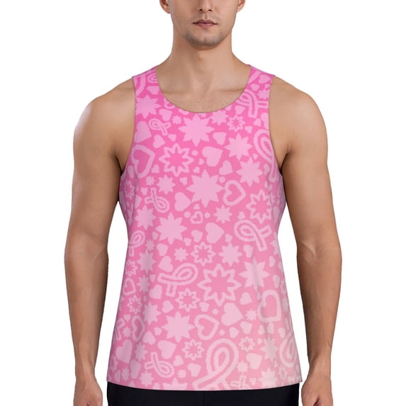 Easygdp Breast CancerN Ribbons Awareness Men's Tank Top, Sleeveless Muscle T Shirts, Breathable, Quick-Dry, Loose for Gym, Running, Fitness - Medium