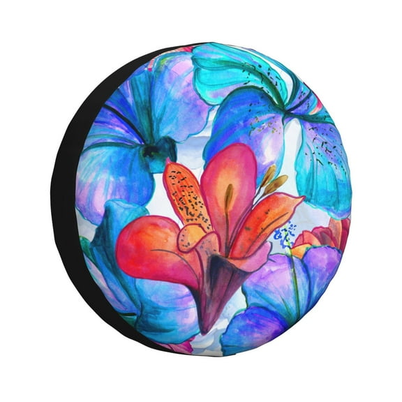 Easygdp Bright Flowers Automobile Tire Dust Cover, 14-17in Spare Tire Cover Universal Fit for Trailer, Car, Truck, SUV, Jeep - 14 inch