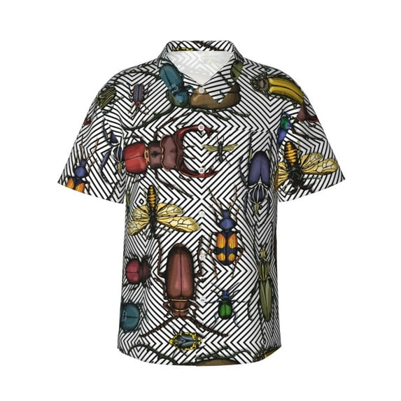 Easygdp Bright Insects Men's Hawaiian Shirts Print Lapel Short Sleeve for Beach, vacation, party, casual occasions - Small