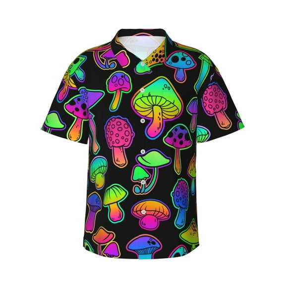 Easygdp Bright Mushrooms Men's Hawaiian Shirts Print Lapel Short Sleeve for Beach, vacation, party, casual occasions - Medium