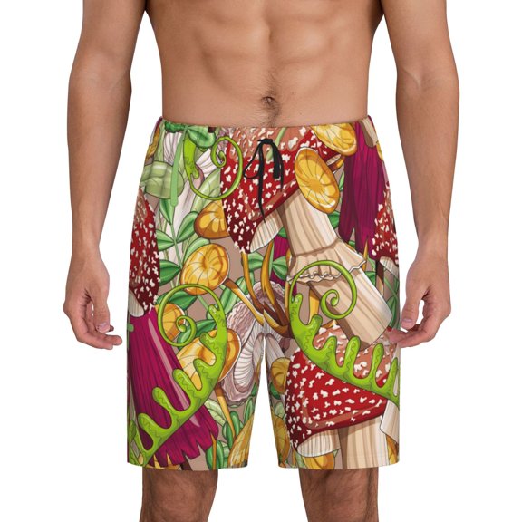 Easygdp Bright Mushrooms Men's Short Pajama Pants, Sleep Shorts, Household Pants, Casual Pants with Pockets - Large