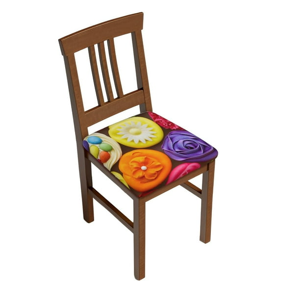 Easygdp Brightly Colored Cupcakes Square Chair Cushion Cover Stretch Chair Seat Covers Removable Washable for Hotel, Bedroom, Office