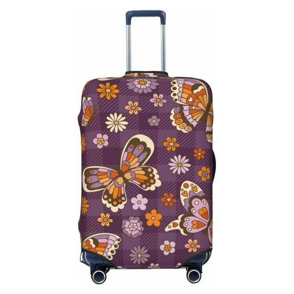 Easygdp Buffalo Plaid And Butterflys Double-Sided Printed Elastic Suitcase Protective Cover,Invisible Zipper, Business Trip Luggage Cases,Washable And Resistant To Falling -Small
