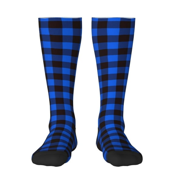 Easygdp Buffalo Plaid Blue Black Fashionable Adult Sockings&Sports Sockings&Breathable Sockings, Non-Pilling,Contrasting Color Design