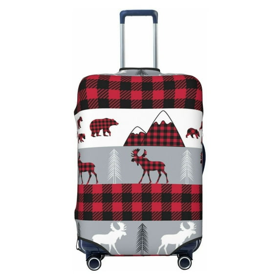 Easygdp Buffalo Plaid Forest Double-Sided Printed Elastic Suitcase Protective Cover,Invisible Zipper, Business Trip Luggage Cases,Washable And Resistant To Falling -Large