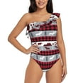 thumbnail image 1 of Easygdp Buffalo Plaid Forest Women's One Shoulder Ruffle Monokini Bathing Suits with Removable Chest Pad, Quick Drying - X-Large, 1 of 8