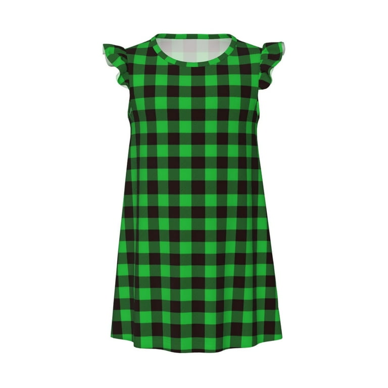 Easygdp Buffalo Plaid Green Black Girls Pajamas Dress Princess Nightgown for Girls Adorable Ruffle Sleeves No Zippers or Buttons X Large Walmart