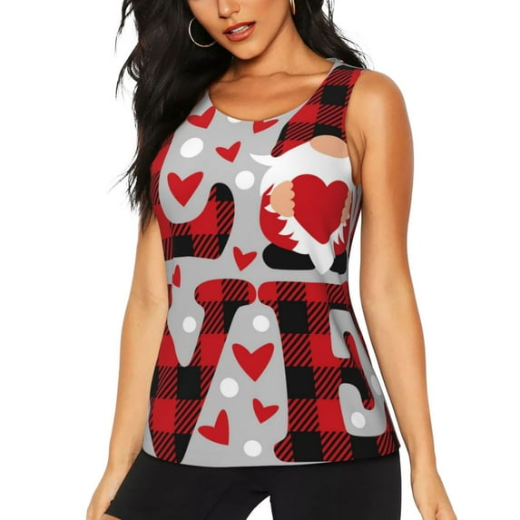 Easygdp Buffalo Plaid Love And Gnome Women's Workout Tank Top, Running Top, Hiking Shirt, Quick-Dry for Running, Yoga, Hiking - XX-Large