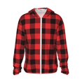thumbnail image 1 of Easygdp Buffalo Plaid Red Black Lightweight Long Sleeve Sun Shirt Sports long-Sleeved Sun Protective Clothing, Quick Drying Breathable - Small, 1 of 9