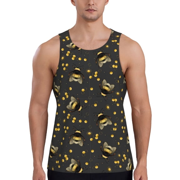 Easygdp Bumblebee Men's Tank Top, Sleeveless Muscle T Shirts, Breathable, Quick-Dry, Loose for Gym, Running, Fitness - Medium