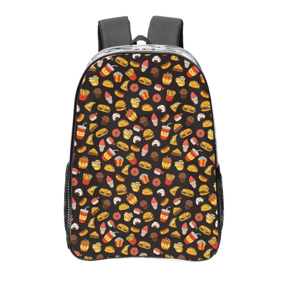 Easygdp Burger Fries Clear Backpack, Transparent Bookbag for School for Women Men, Capacity Clear Bag for College, Travel