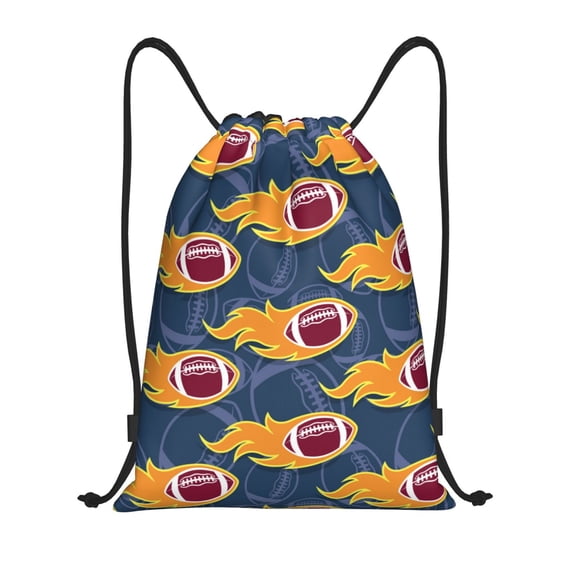 Easygdp Burning Rugby Balls Drawstring Backpack, Beach Sackpack, Travel Sackpack Lightweight for Sports, Gym, Travel, Swimming - Medium