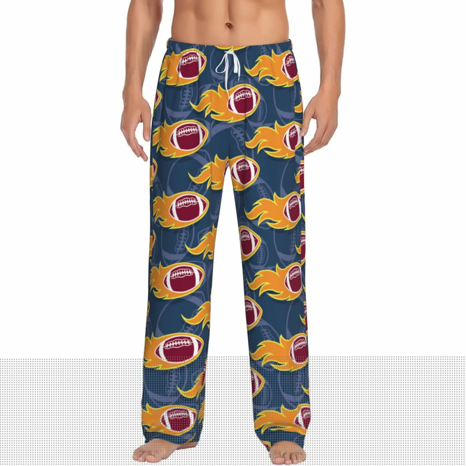 Easygdp Burning Rugby Balls Men's Pajama Pant, Sleep Elastic Waistband Lounge Pants - Small