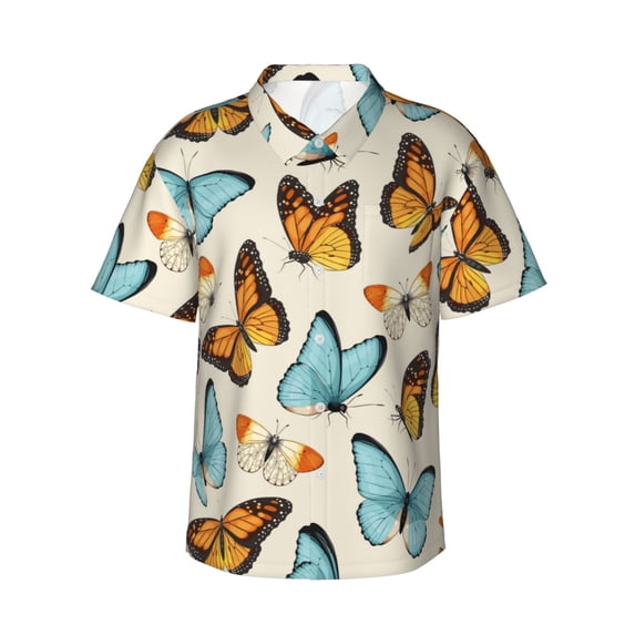Easygdp Butterflies Men's Hawaiian Shirts Print Lapel Short Sleeve for Beach, vacation, party, casual occasions - Medium