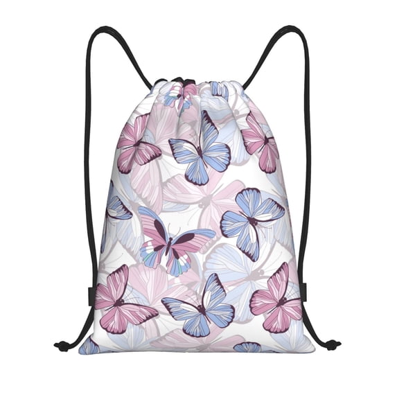 Easygdp Butterflies in Pastel Drawstring Backpack, Beach Sackpack, Travel Sackpack Lightweight for Sports, Gym, Travel, Swimming - Small