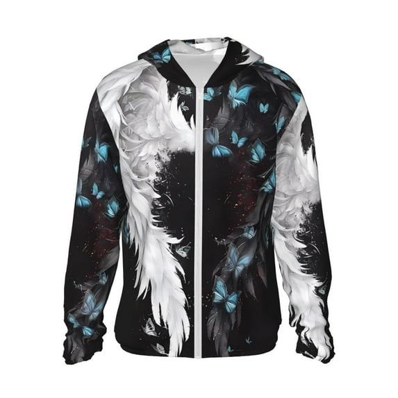 Easygdp Butterfly Angel Wings Art Lightweight Long Sleeve Sun Shirt Sports long-Sleeved Sun Protective Clothing, Quick Drying Breathable-X-Large