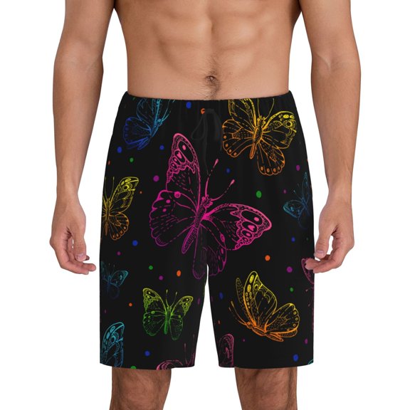 Easygdp Butterfly Men's Short Pajama Pants, Sleep Shorts, Household Pants, Casual Pants with Pockets - Large