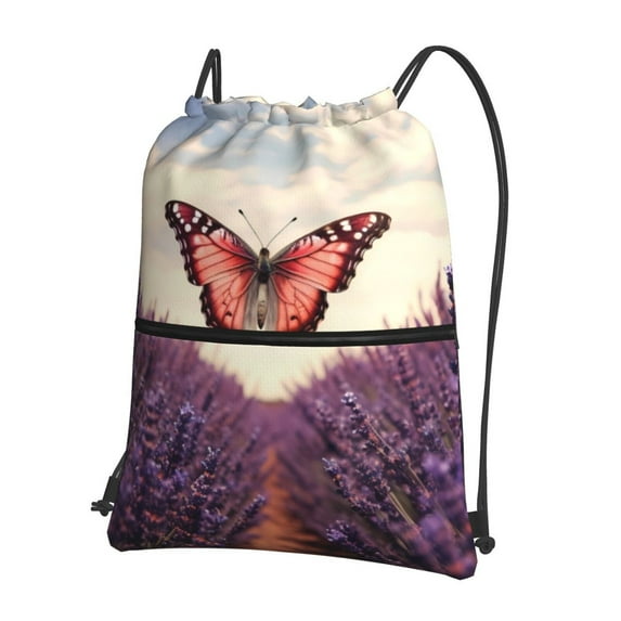 Easygdp Butterfly Over Lavender Drawstring Backpack Gym Bag,Sport Gym Sackpack,Gym Sack with Side Pocket for Men Women