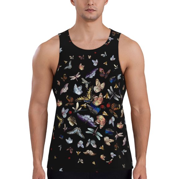 Easygdp Butterfly1 Men's Tank Top, Sleeveless Muscle T Shirts, Breathable, Quick-Dry, Loose for Gym, Running, Fitness - 4X-Large