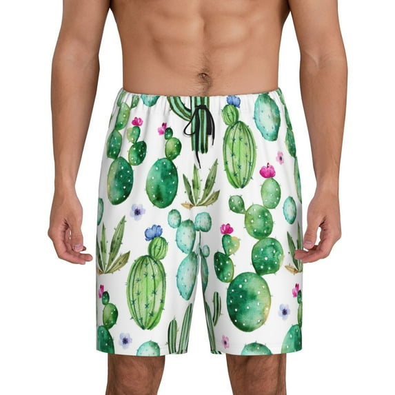 Easygdp Cactus Plants1 Men's Short Pajama Pants, Sleep Shorts, Household Pants, Casual Pants with Pockets - Large