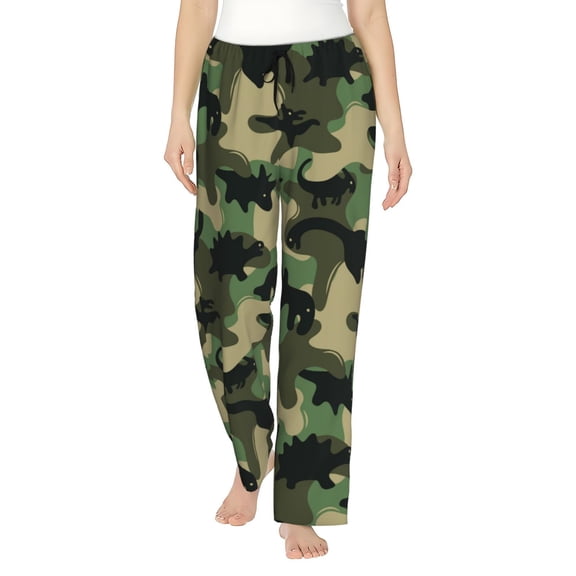 Easygdp Camouflage Dinosaur Women's Drawstring Pajama Pants | Lounge Joggers Sweatpants | Comfy Sleepwear | Yoga Pants-
