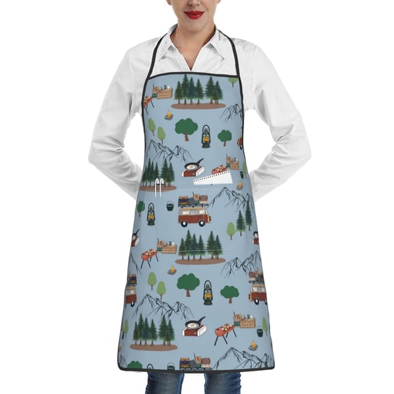 Easygdp Camping Caravan Apron Waterdrop Resistant with 2 Pockets,Oil Resistant Cooking Kitchen Chef Apron for Women Men