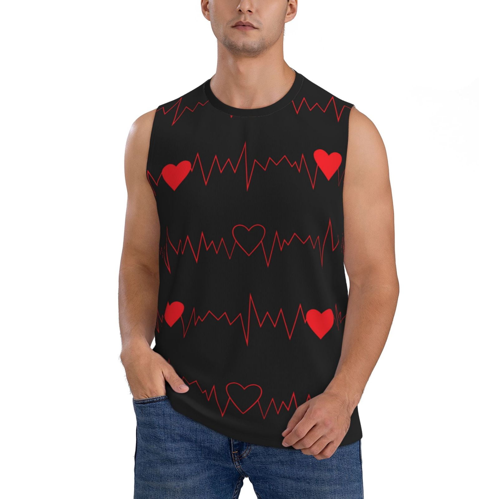 Easygdp Cardiogram and Heart Men's Breathable Tank Tops Sleeveless ...