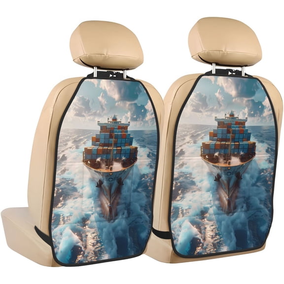Easygdp Cargo Ship At Sea Car Kick Mat Seat Cover 2 Pcs Anti-Kick Pockets Storage Mat Back Seat Cover Car Seat Protector